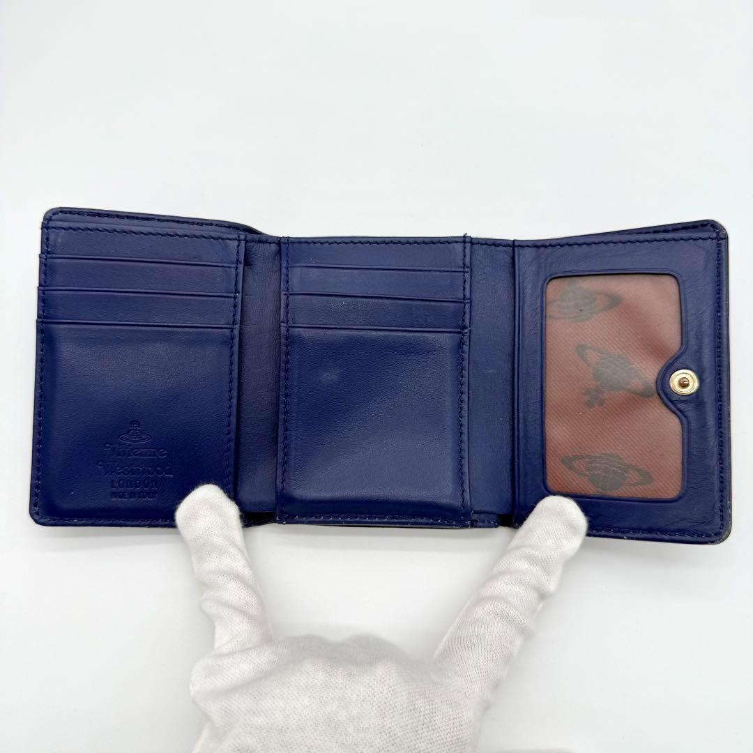 【良品】Vivienne オーブ型押し 三つ折り財布 がま口 レザー ブラック