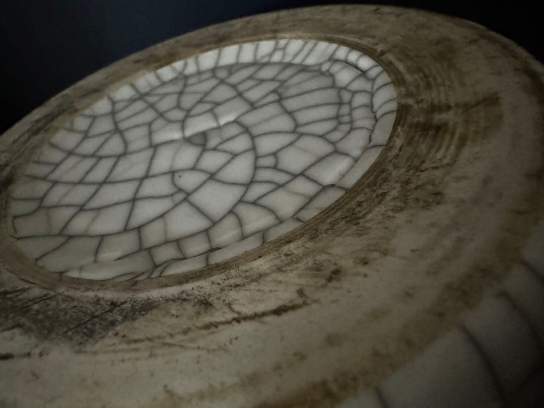 中国骨董　清　哥窯陶硯　暖硯　陶硯　書道具　唐物　中国古玩　希少美品(N-11)