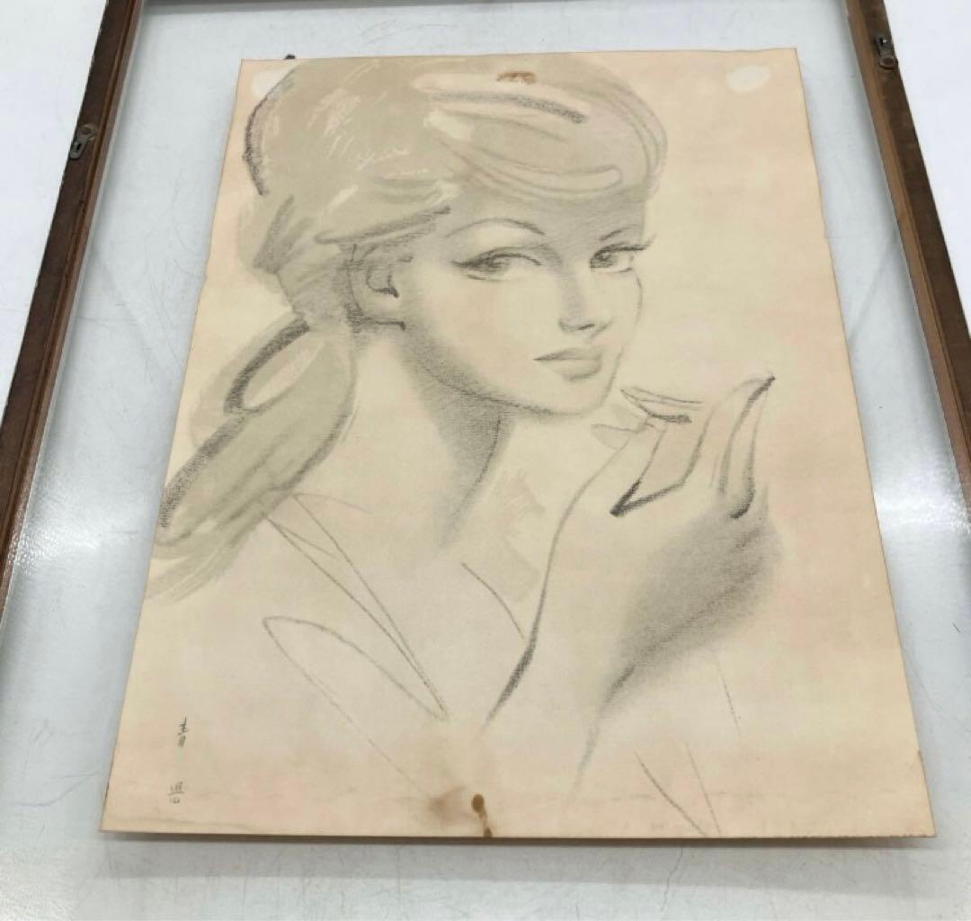 東郷青児 複製原画 「パリーの女」 鉛筆画 デッサン 印刷 美人画