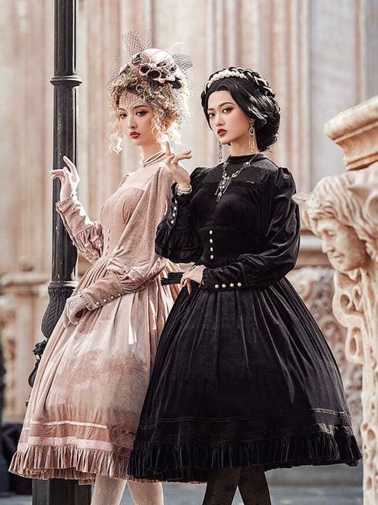 LEJA-スパンコール刺繍レースプチハイネックフリルロングドレスワンピース