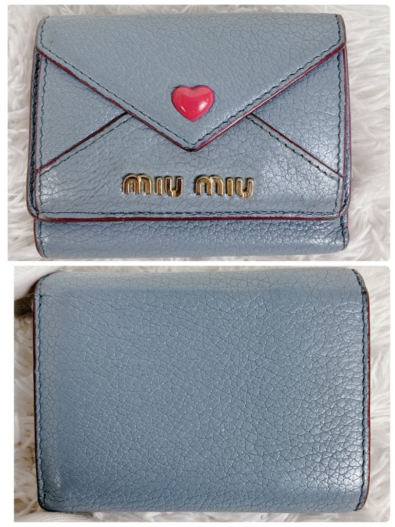 付属品付✨美品✨ ミュウミュウ 折り財布 ラブレター マドラスラブハート 水色