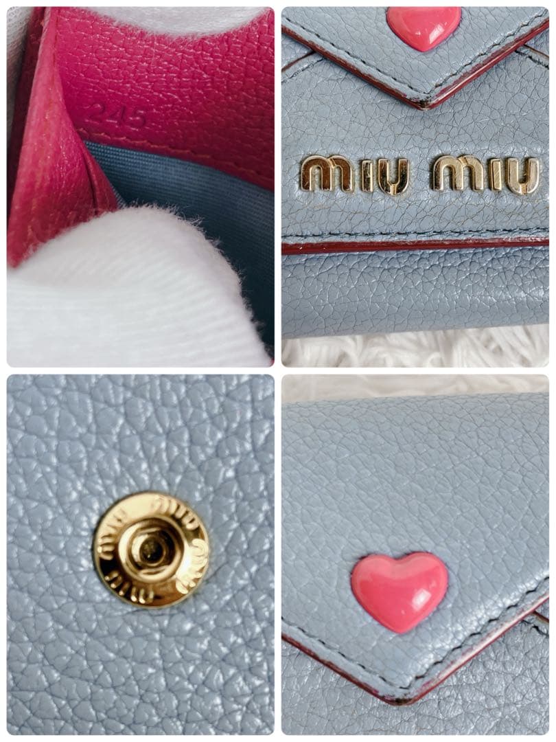 付属品付✨美品✨ ミュウミュウ 折り財布 ラブレター マドラスラブハート 水色