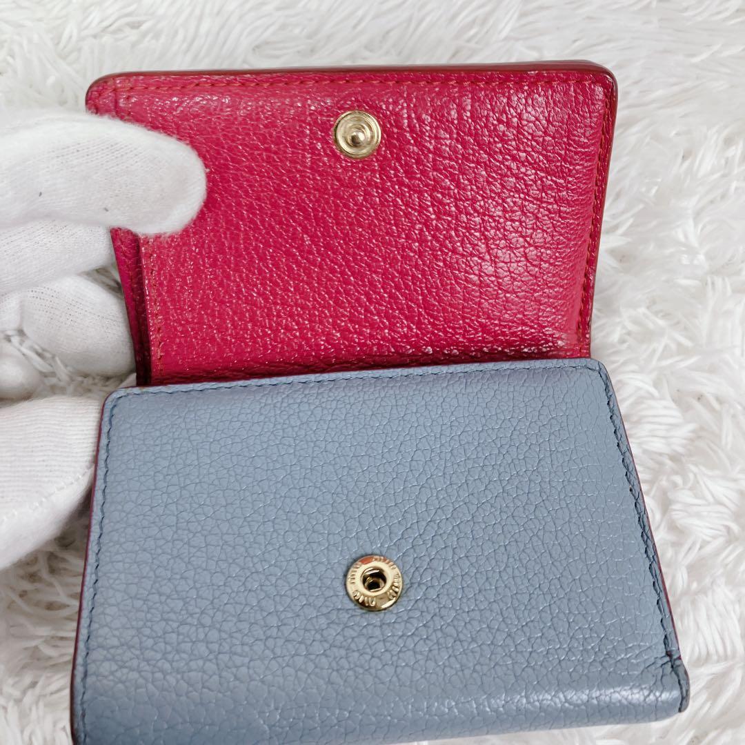 付属品付✨美品✨ ミュウミュウ 折り財布 ラブレター マドラスラブハート 水色