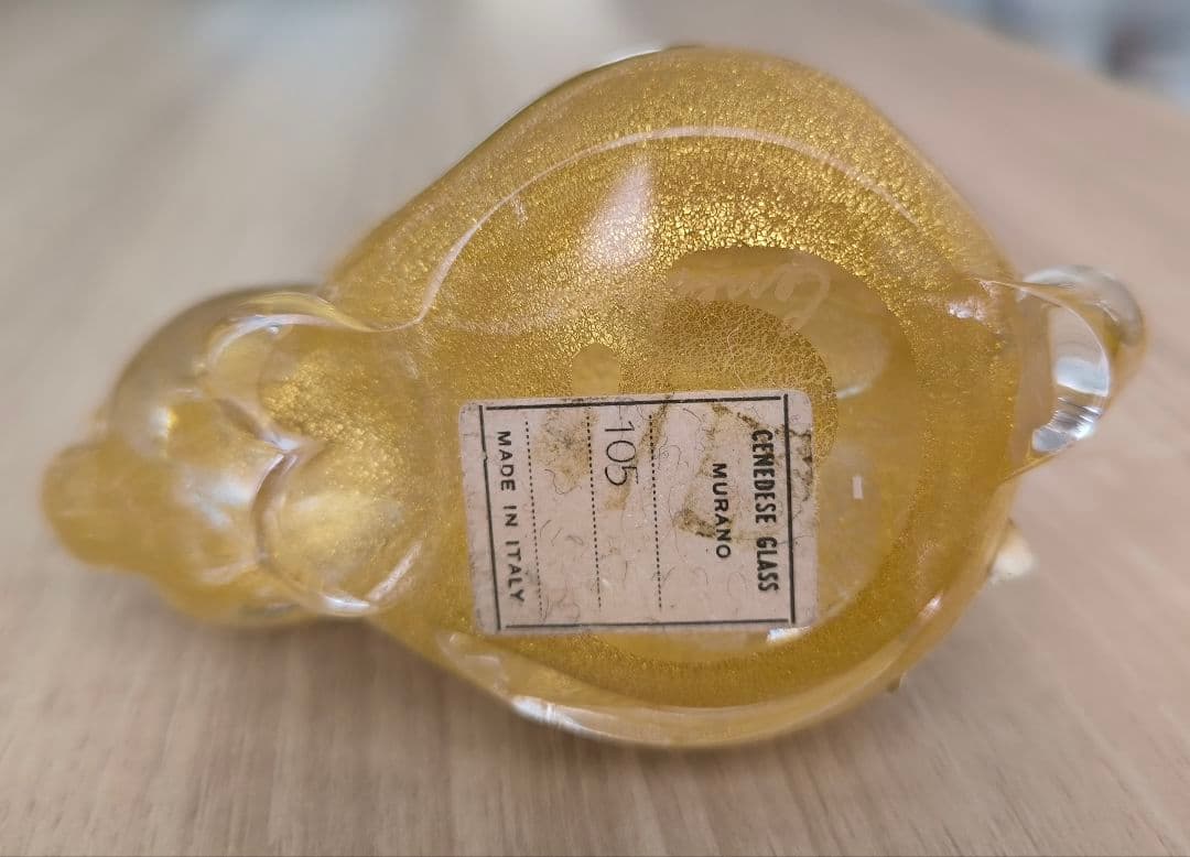 イタリア製 ムラノガラス 金彩 ウサギ 置物 フィギュリン ペーパーウエイト