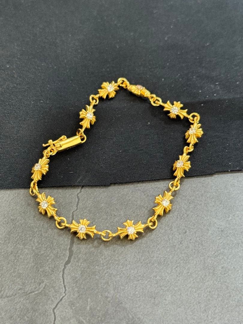 シルバー925ゴールド クロスブレスレット タイニークロスブレスレット