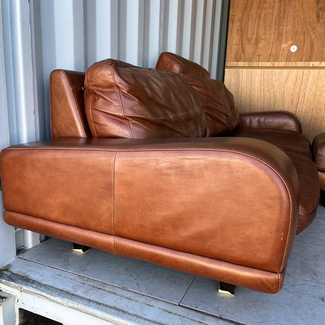 取付無料！アクタス ファイブバイファイブ3350 本革ブラウンソファ・オットマン