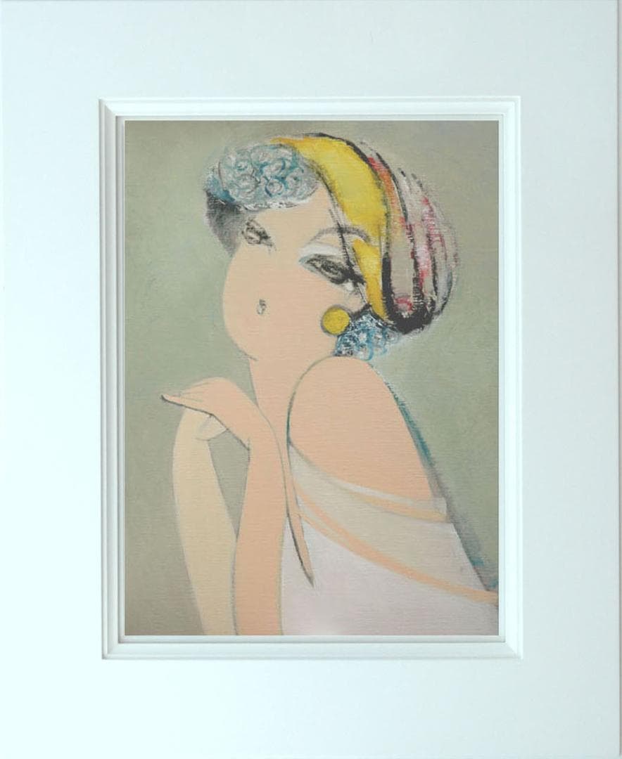 油絵 菅家令子 絵 絵画インテリア額付(青緑＋金色の枠) F6-082811女性