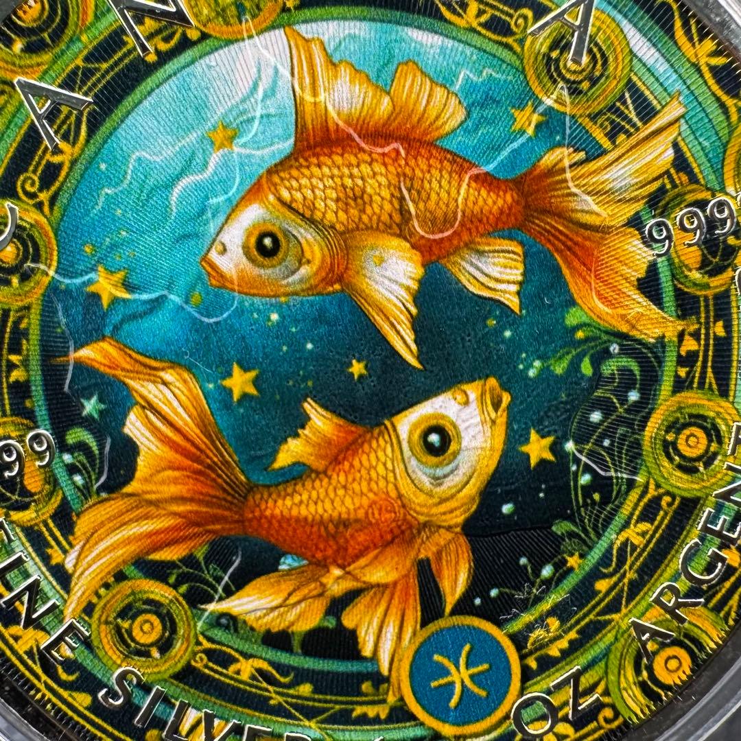 100枚限定！ メイプルリーフ 銀貨 カラー 銀貨金魚鉢で泳ぐ金魚 1オンス