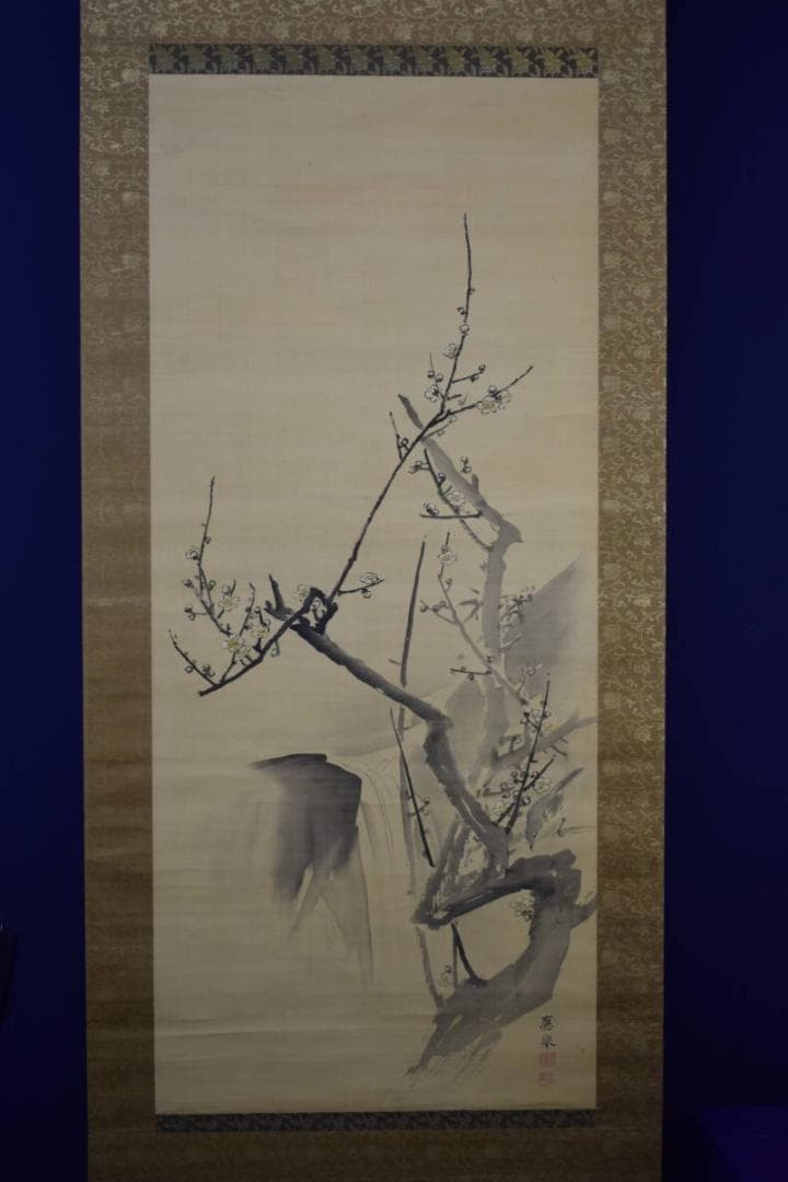 模写/圓山応挙/円山応挙/白梅に鴬図/絹表装/布袋屋掛軸HI-74