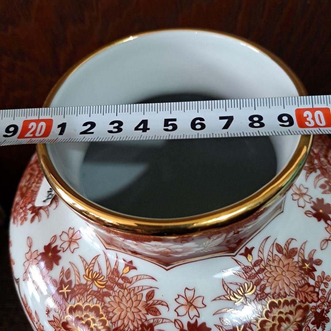 釉裏壺 六角飾瓶 極上本金使用 金彩赤絵 柴田陶器 唐花図 高