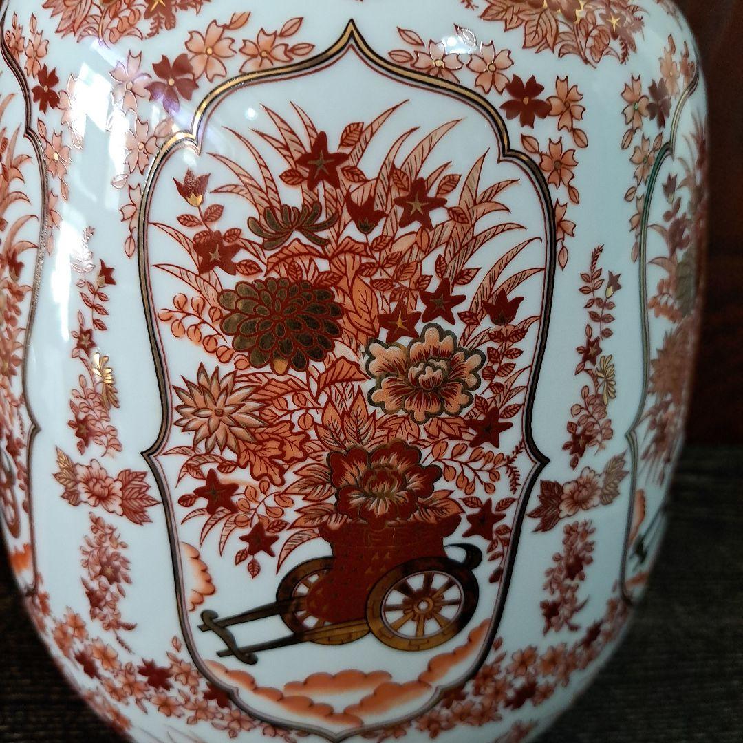 釉裏壺 六角飾瓶 極上本金使用 金彩赤絵 柴田陶器 唐花図 高