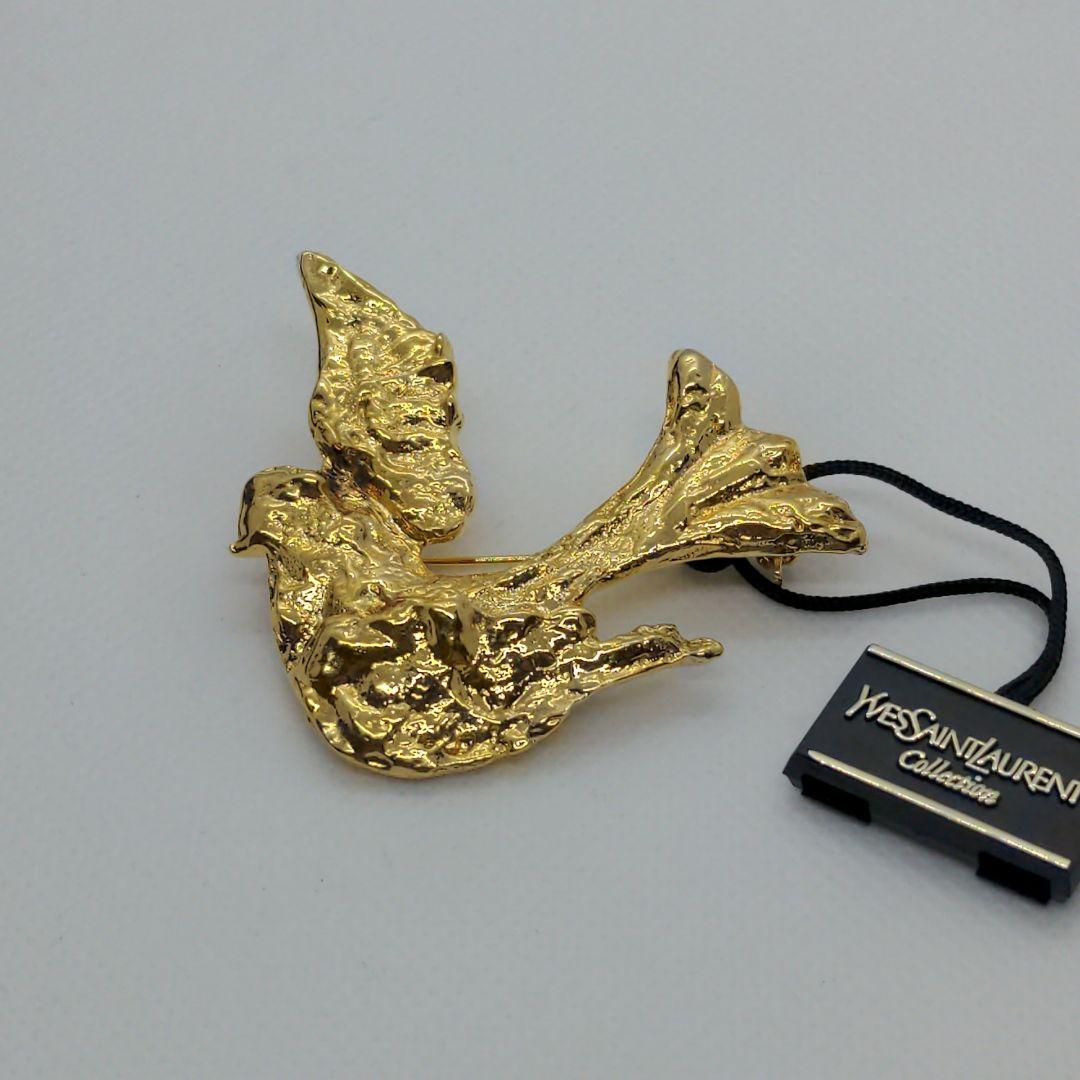 YSL イヴサンローラン ゴールドカラー バード 鳥 ブローチ