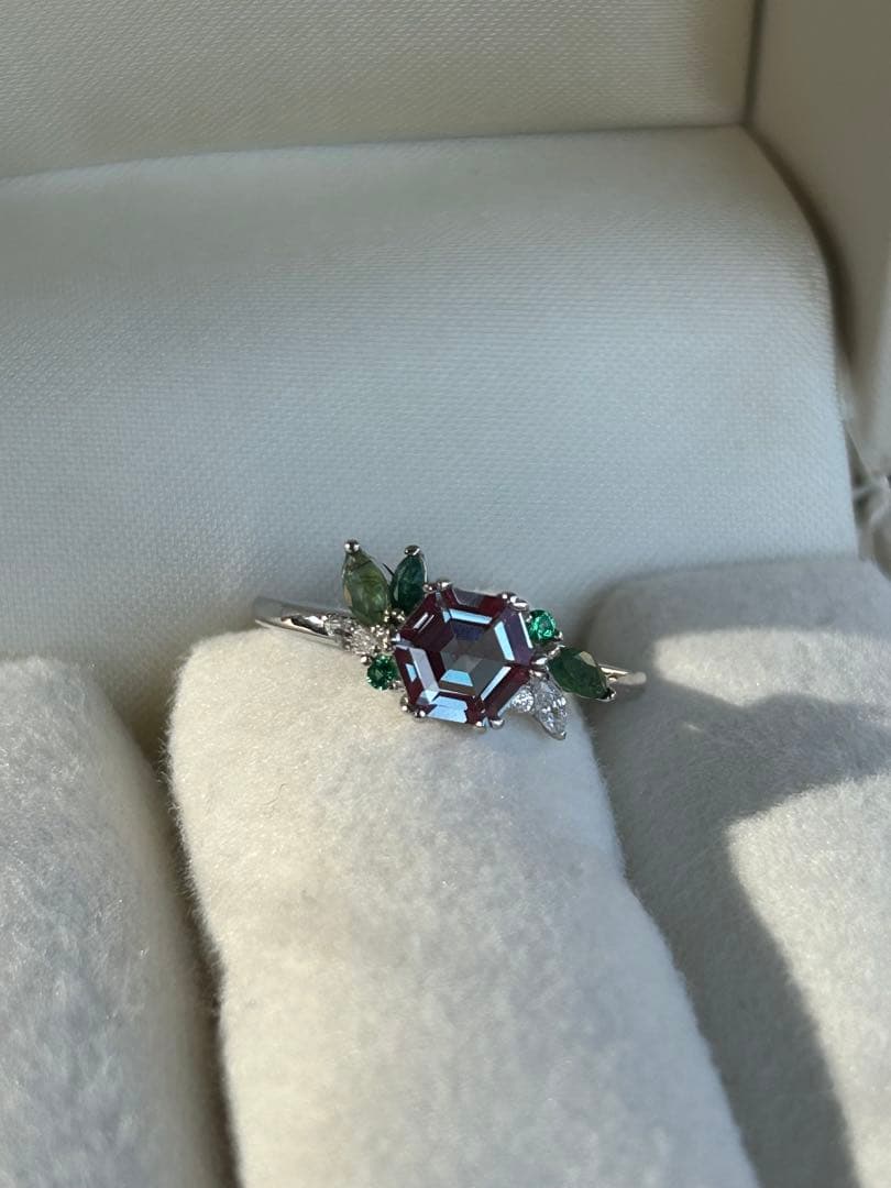 未使用◆アレキサンドライト＆モスアゲートリング　約11号