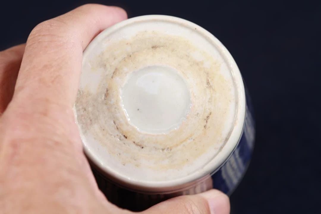 462　古伊万里染付ヨロケ縞文様蕎麦猪口　無傷美品　幕末