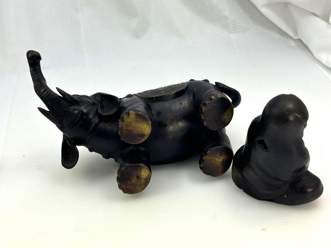 中国美術 古銅 象上達磨大師 香炉