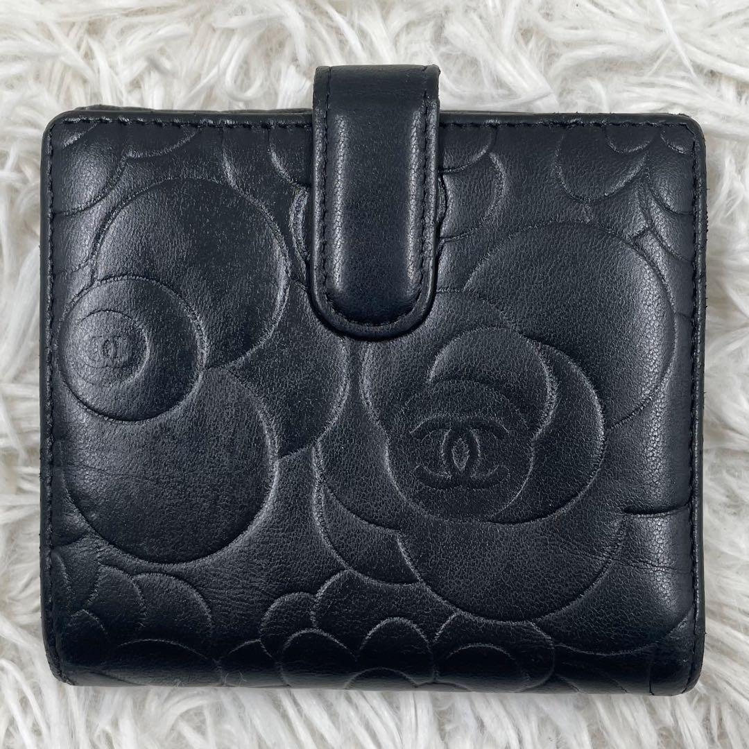 ✨美品✨】シャネル 二つ折り財布 カメリア Wホック ラムスキン
