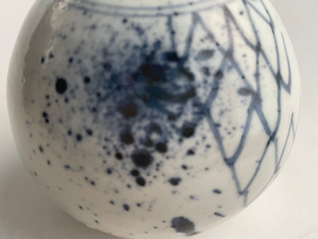 陶芸家 作家物 加藤静允 染付 網目文 徳利 酒器 一輪挿し 初期