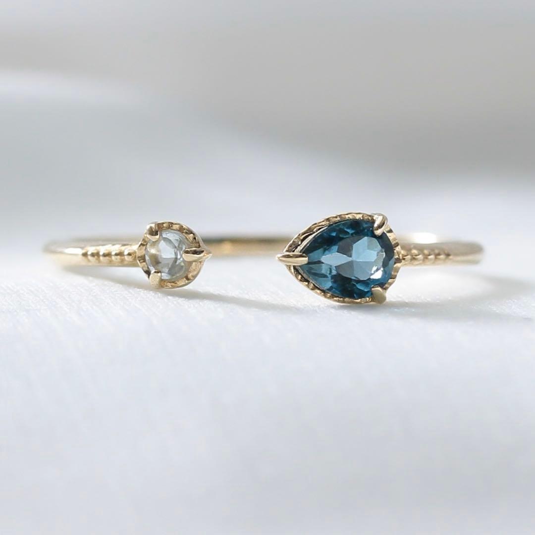 K10 ロンドンブルートパーズ×アクアマリン　オープンリング