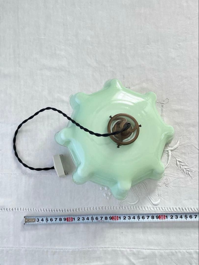 美品】フランスアンティーク ミルクグリーンガラス シェードランプ