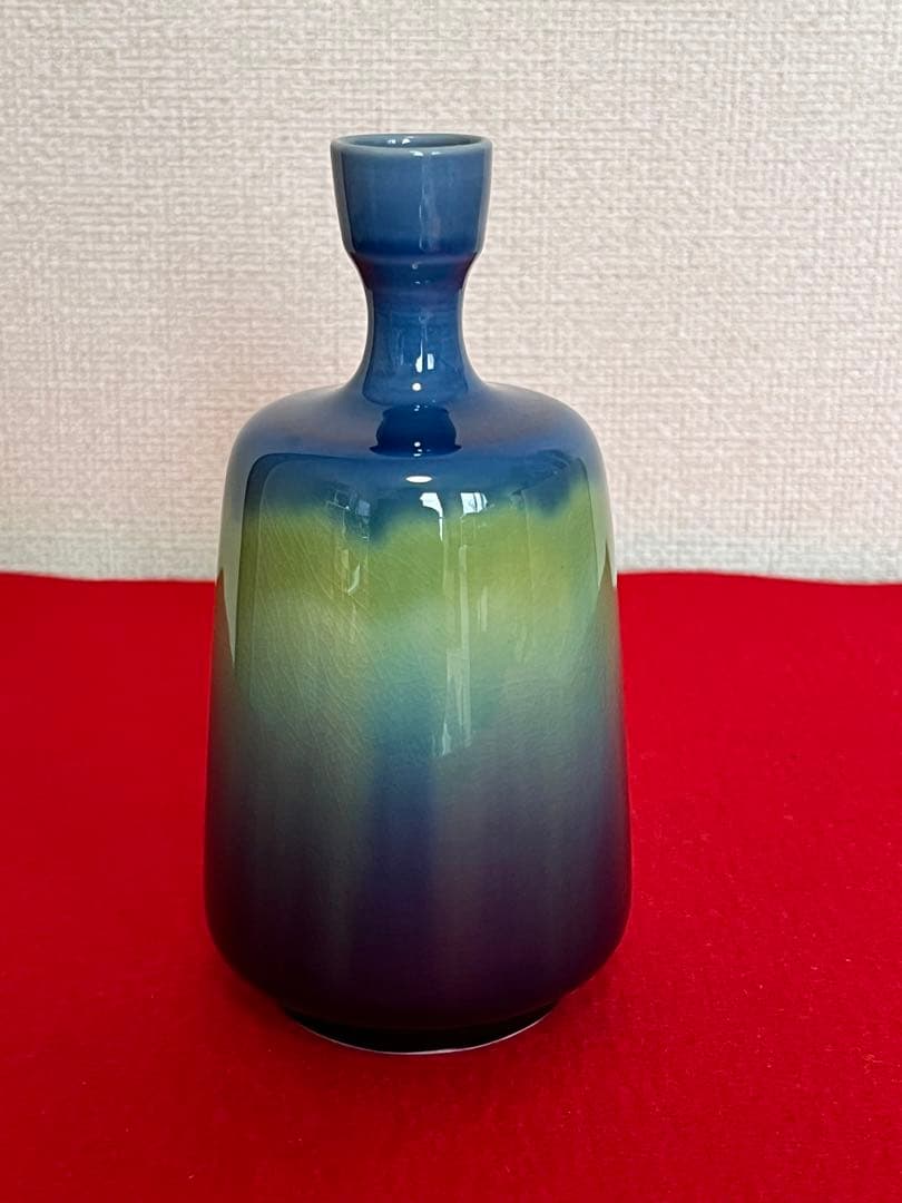 人間国宝 柳雨軒 三代 徳田八十吉  碧明釉 瓶  約15cm 管理T183