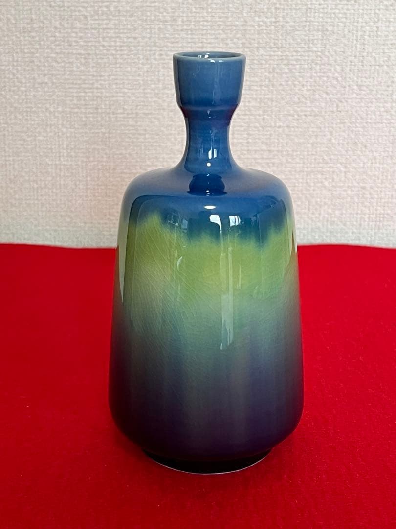 人間国宝 柳雨軒 三代 徳田八十吉  碧明釉 瓶  約15cm 管理T183