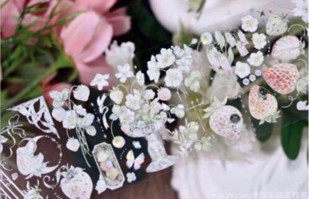 贝壳光 6.5cm×10m 春序奏 海外マスキングテープ　海外マステ　苺　イチゴ