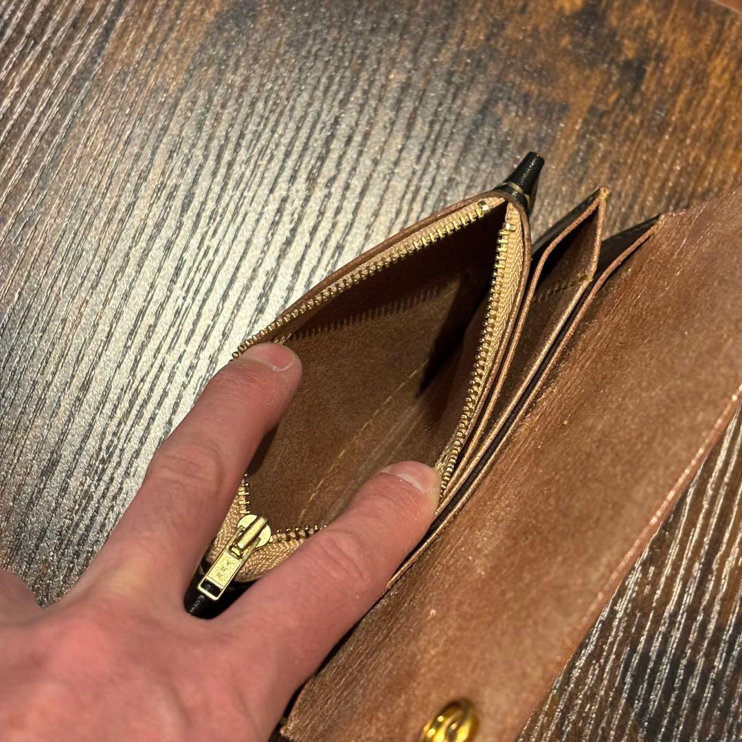 栃木レザー　ミドル　トラッカーウォレット　茶芯ブラック　3層