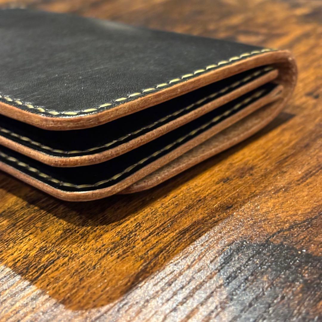 栃木レザー　ミドル　トラッカーウォレット　茶芯ブラック　3層