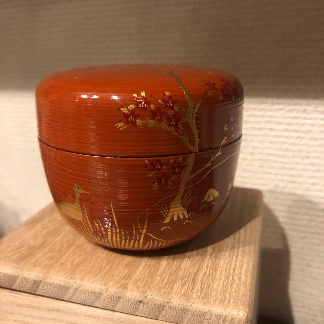 茶道具 蒔絵 上棗 光雲作 朱色 水指 共箱