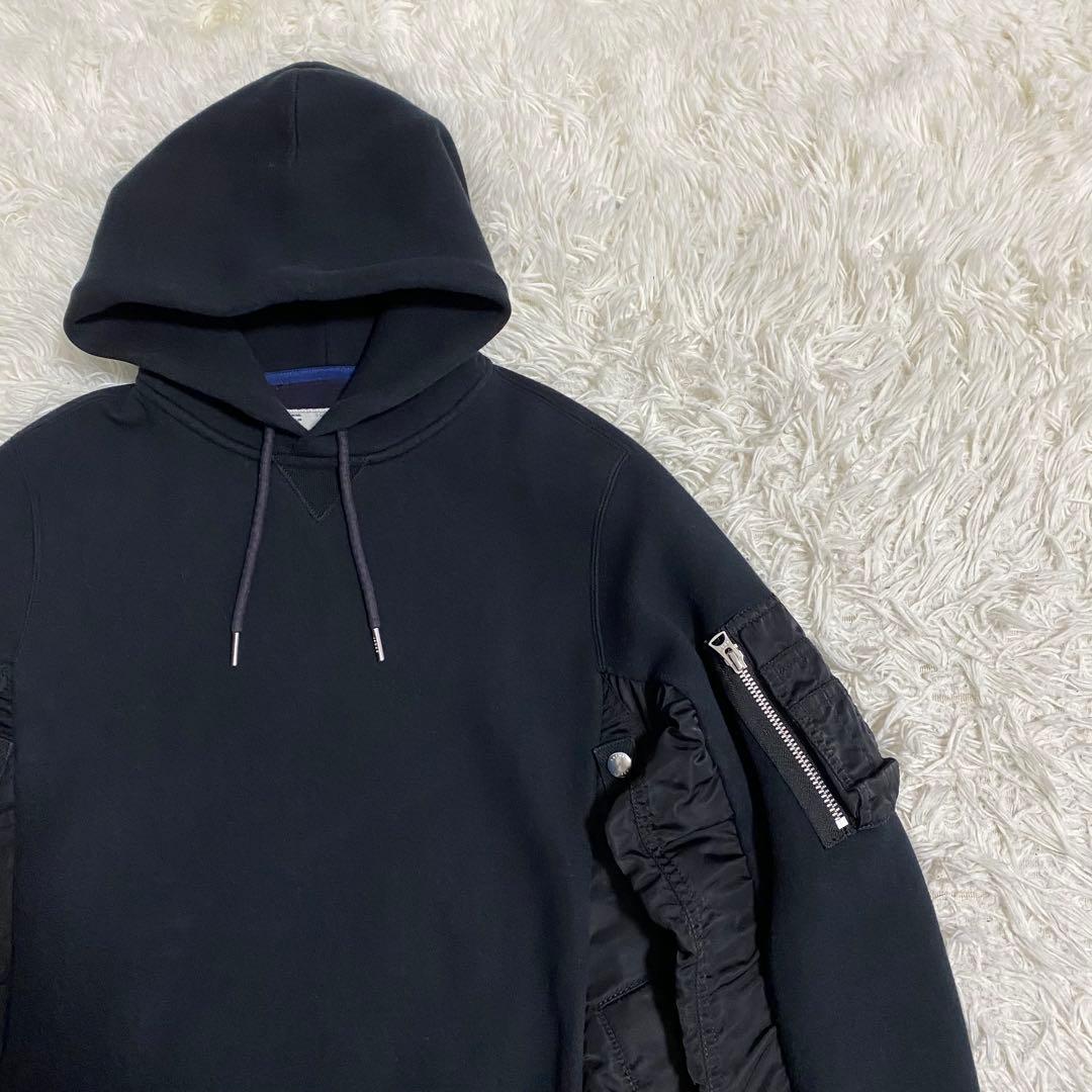 sacai サカイ ドッキング パーカー ナイロンツイル 切替 黒 1サイズ