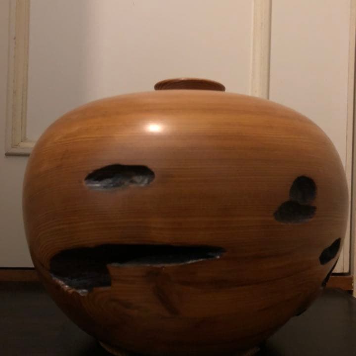 世界遺産屋久杉 芝実作 天然木オブジェくりぬき壺 屋久島 和 美木目 土