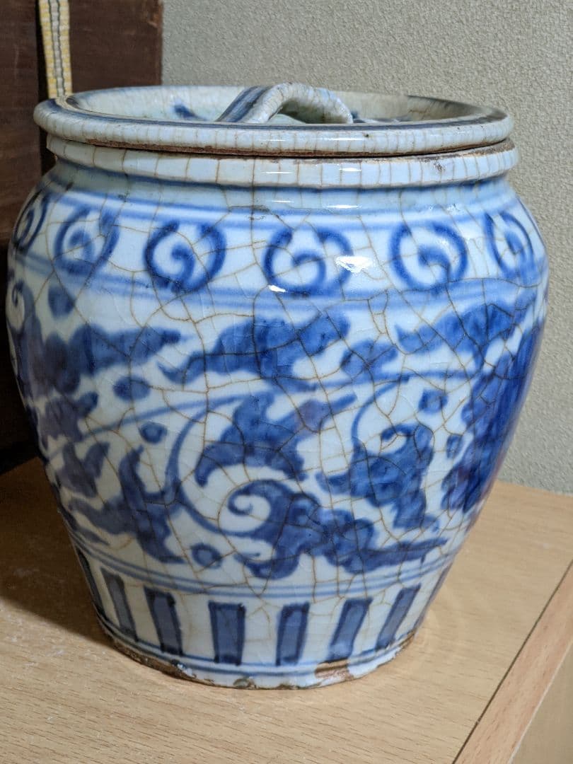 ⭐安南染付 水指 蓋付壺 中国古陶磁 明時代末 コレクション 骨董品アンティーク