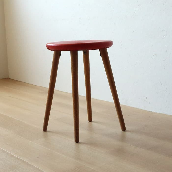 アンティーク 木製 赤 丸スツール 古家具 ブナ リング レトロ