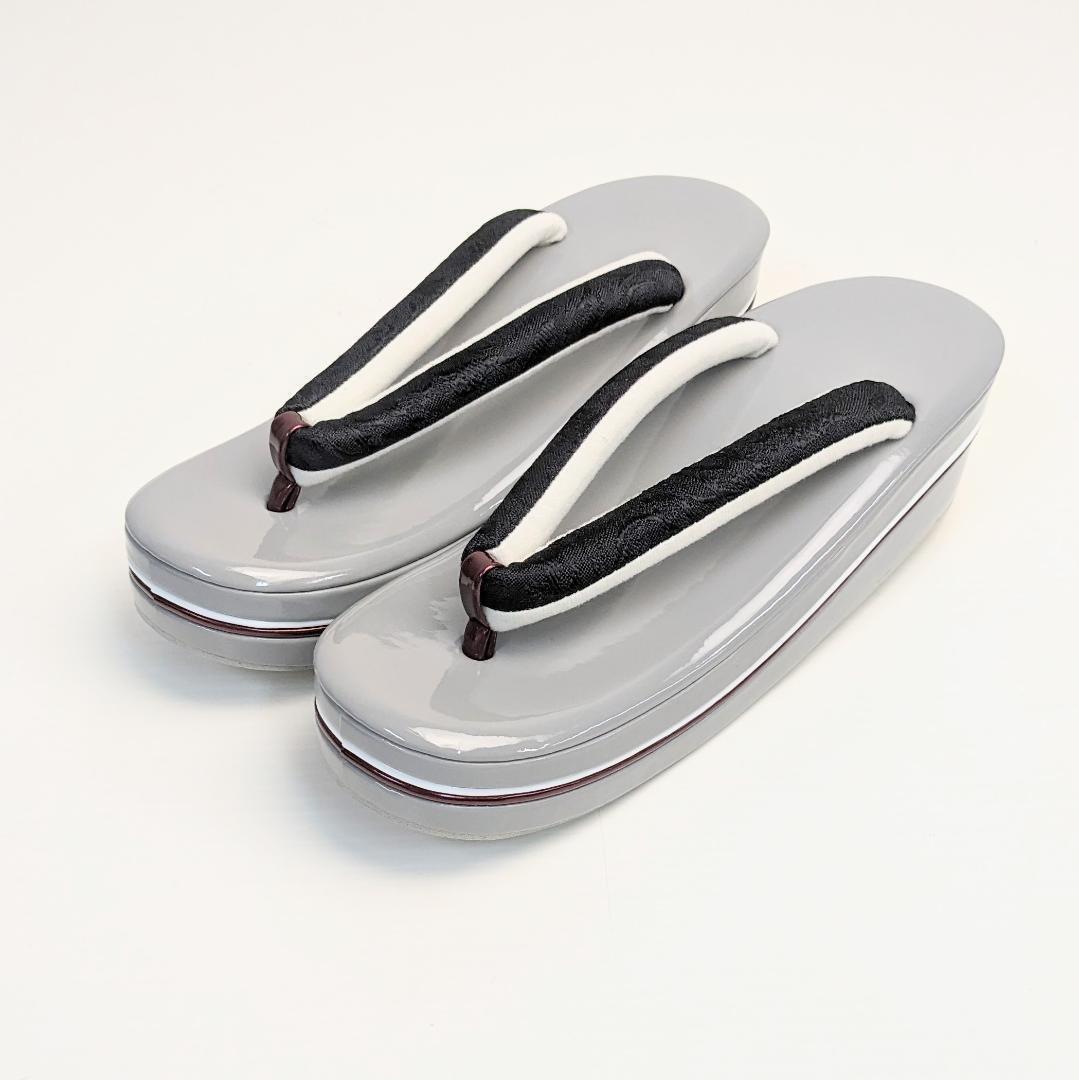 和装 草履バッグセット ジャガード 黒 グレー 薔薇 フリーサイズ u83-6