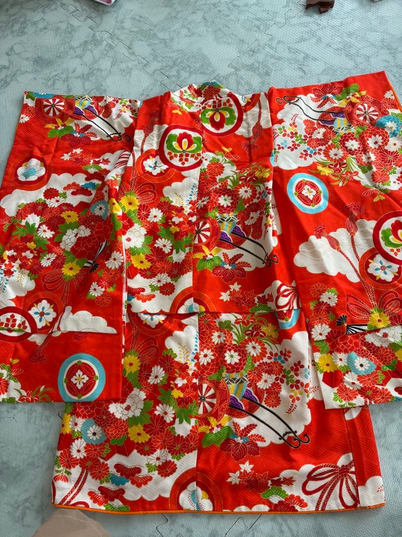 七五三　３歳　着物　アンティーク　被布　セット　正絹