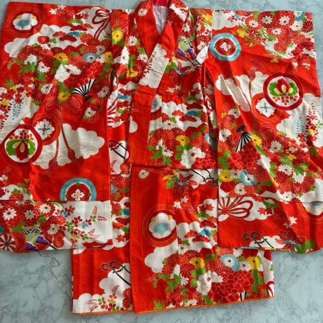 七五三　３歳　着物　アンティーク　被布　セット　正絹