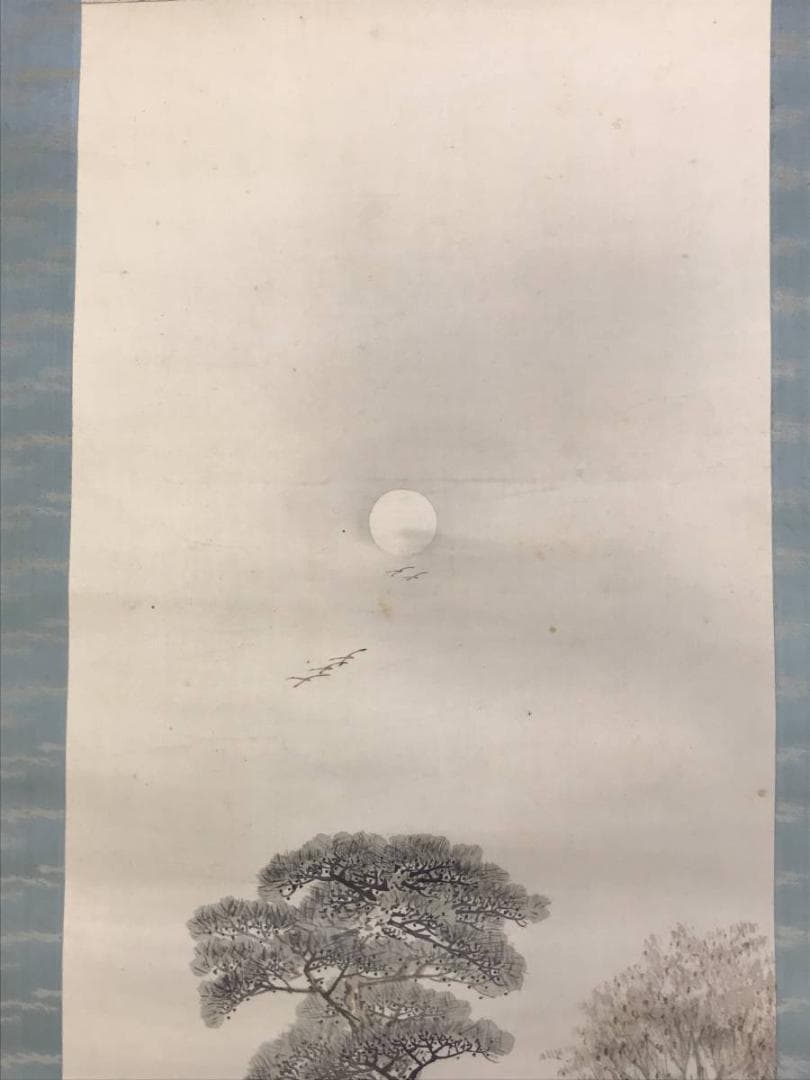 真作】川辺華堂/月明田家之図/山水図/砧図/掛軸/名家