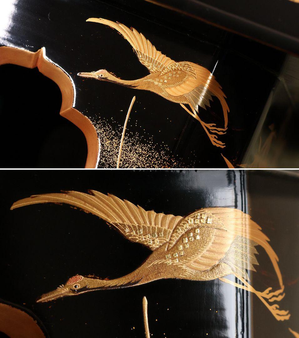 漆芸 松竹梅鶴金蒔絵 花七宝 三宝台 三方台 天然木製漆塗 供物台【MB111】