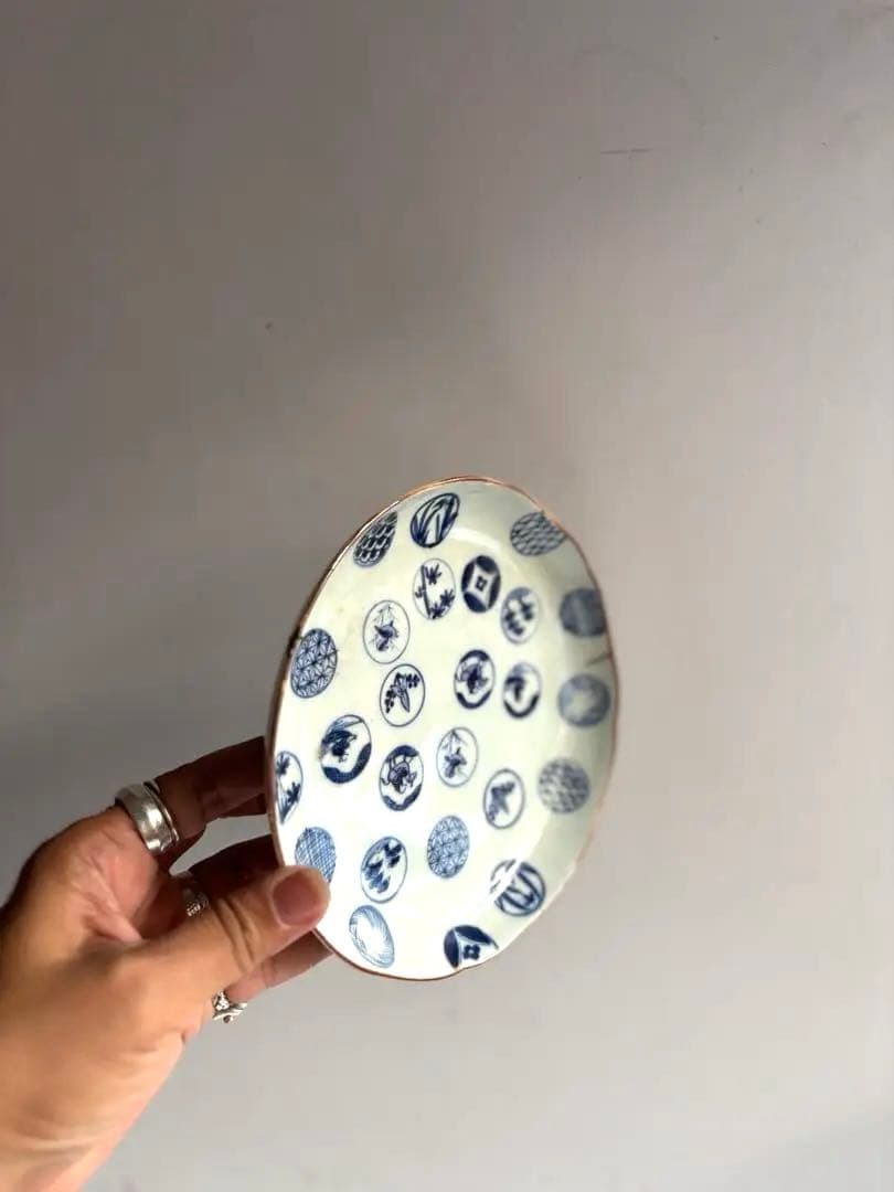 679 骨董 古伊万里 太明成化年製 丸紋染付5寸皿 2点組 幕末 金継ぎ