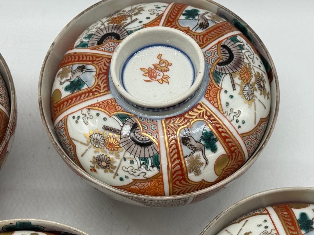江戸　伊万里錦絵蓋茶碗5点② アンティーク　送料込み251112