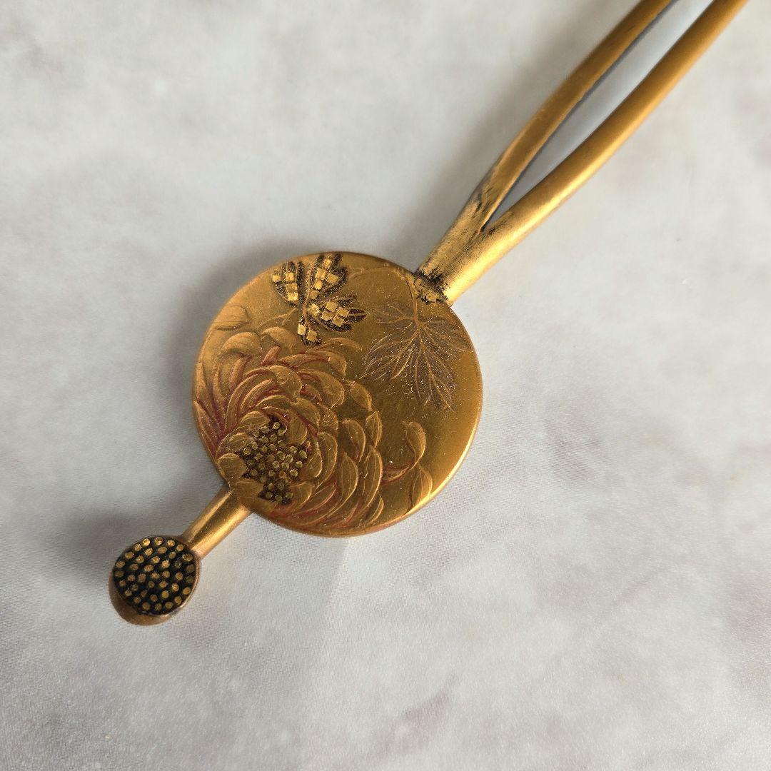 Y1 ファッション アンティーク 櫛 かんざし 金 蒔絵 本鼈甲 本金 明治