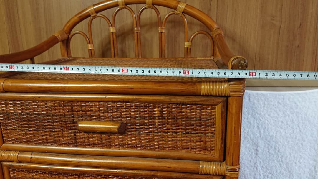 籐家具꧂ ラタン 5段チェスト引き出し 収納 タンス 電話台 ビンテージ