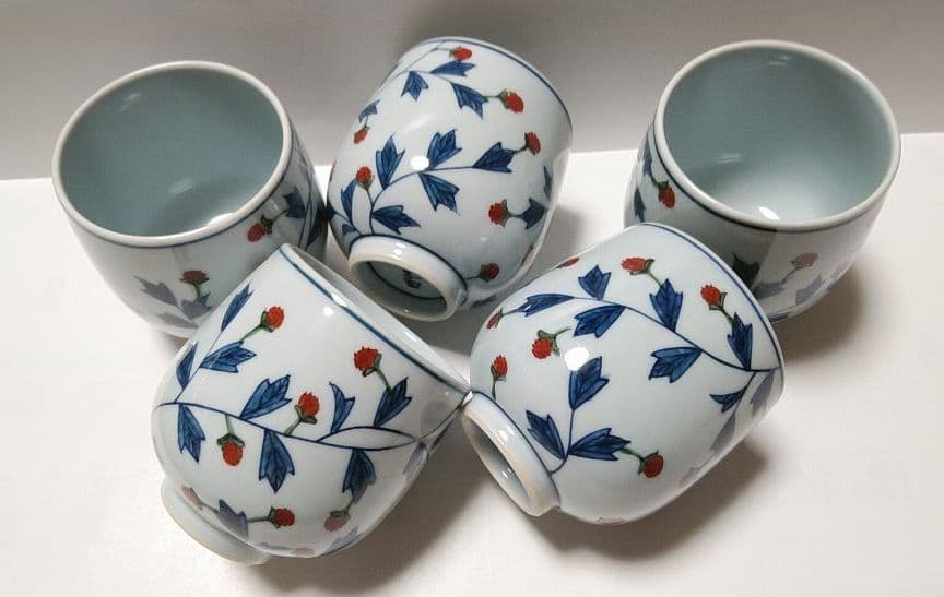 有田焼 源右衛門 染錦苺絵 茶器 ベスト 急須(土瓶) 湯呑5客 共箱