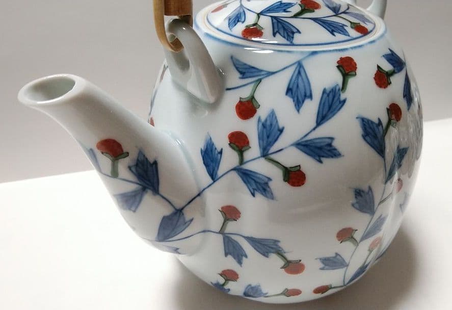 有田焼 源右衛門 染錦苺絵 茶器 ベスト 急須(土瓶) 湯呑5客 共箱