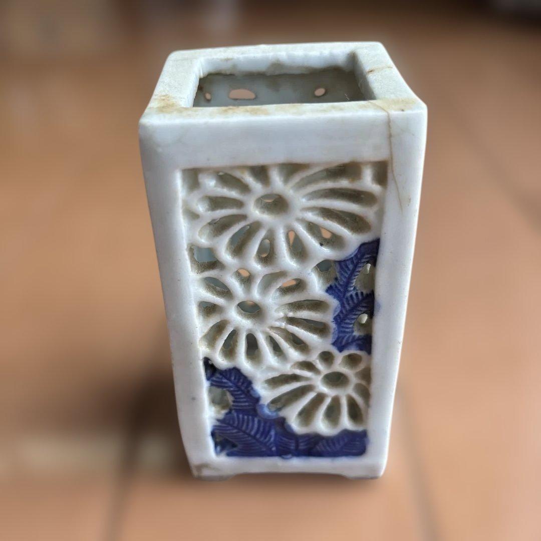 香炉？ 陶器製 瓶 透かし彫り