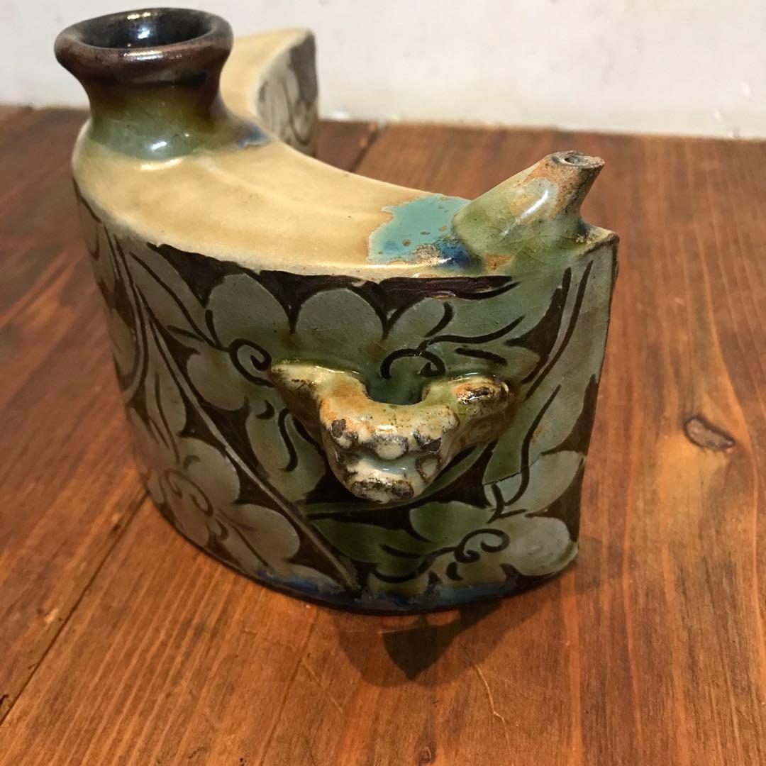 美品 抱瓶 焼物 沖縄 酒器 陶芸 飾りの持ち手が素敵な 丁寧