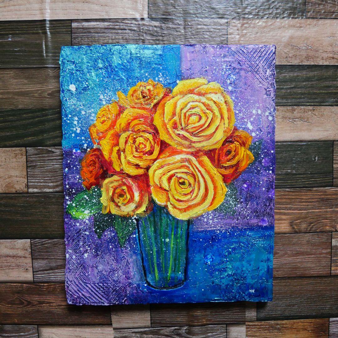 油絵 油彩 油彩画 絵 絵画 【黄色薔薇】