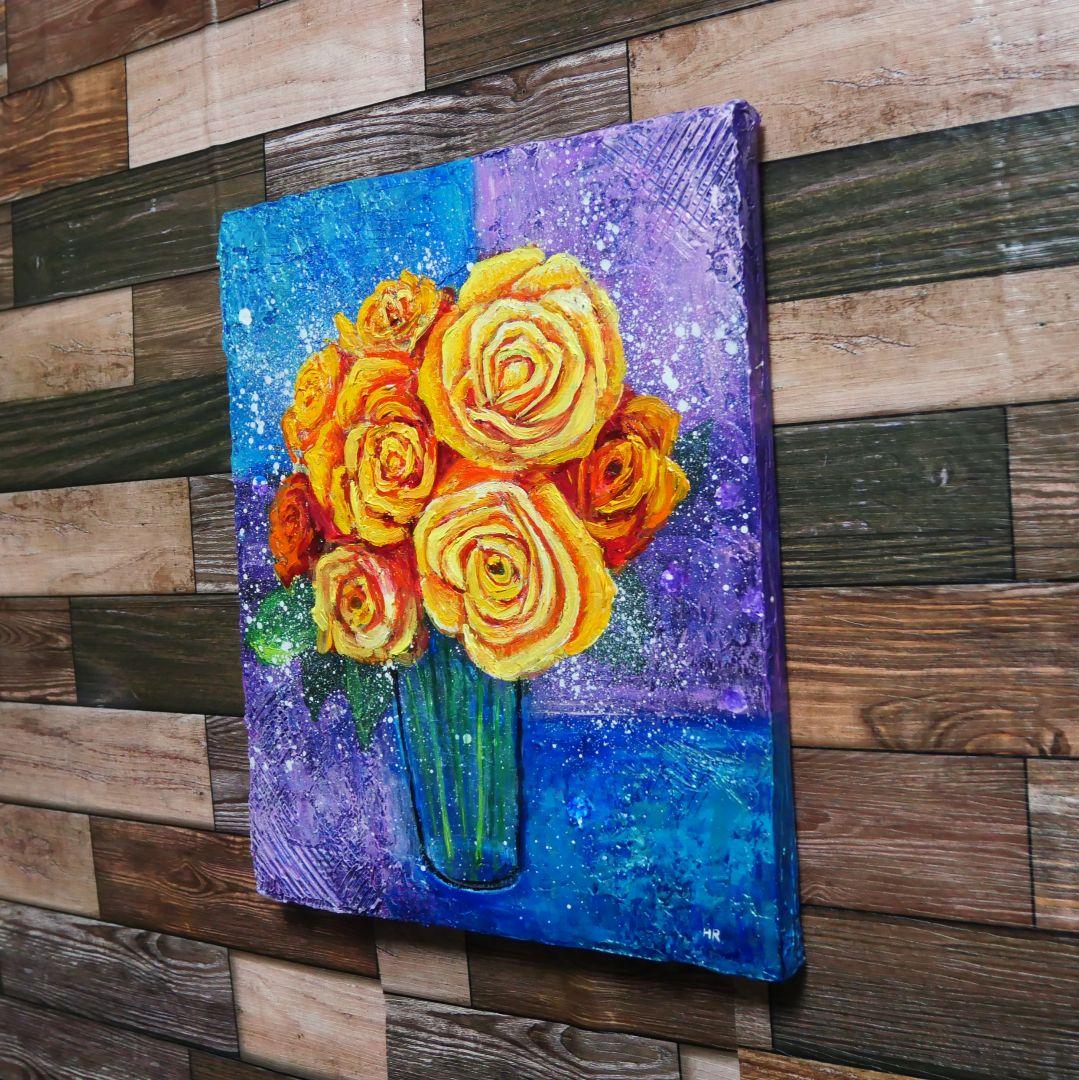 油絵 油彩 油彩画 絵 絵画 【黄色薔薇】