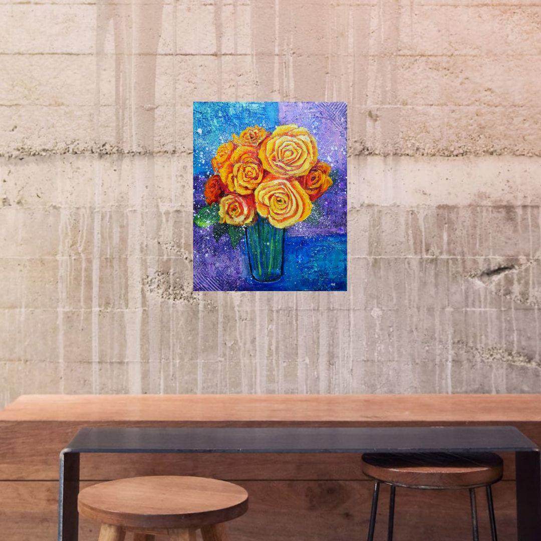 油絵 油彩 油彩画 絵 絵画 【黄色薔薇】