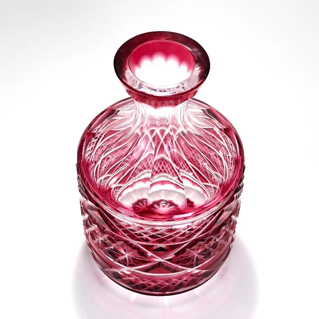 美品・希少・箱付き】ヤマザキガラス／薩摩切子 徳利／色被ガラス・菊